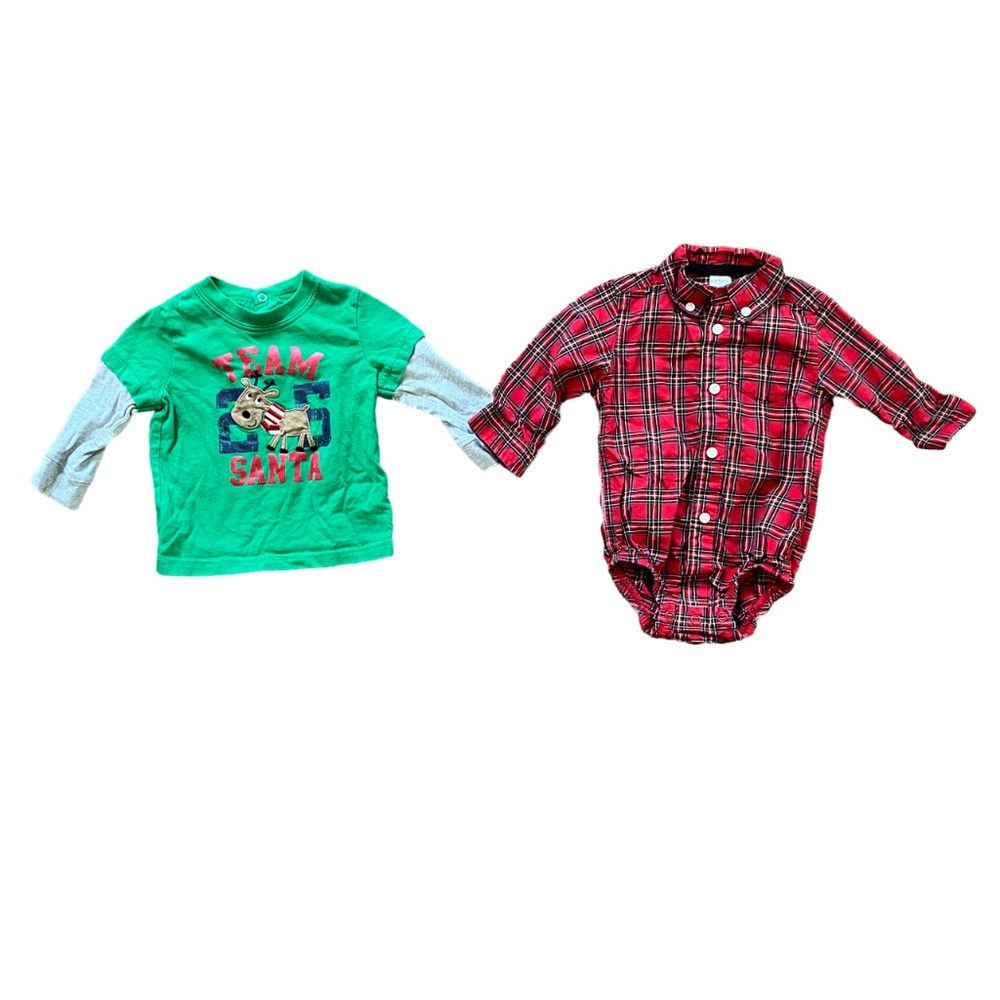 2 Carter's Unisex Christmas / Holiday Tops, Size 9 Months